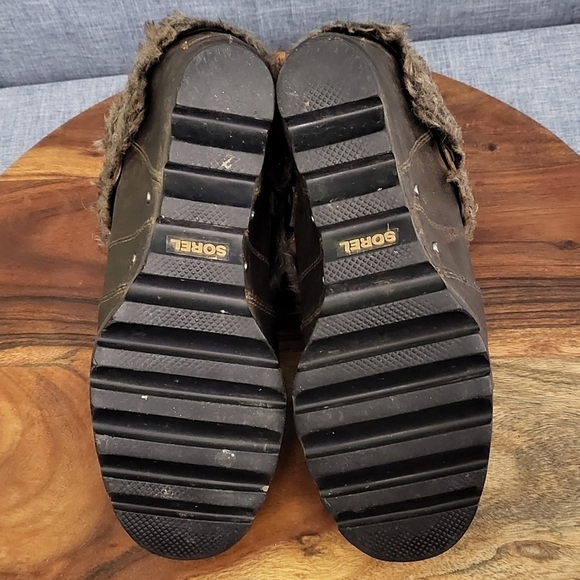 SOREL Joan Of Arctic Wedge Ankle Boots Faux Fur Trim NL1984-010 Brown Size 8.5 - Picture 9 of 12